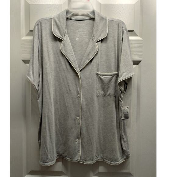 State of Day Intimates NWT Size XL Gray Button-Up Short Sleeve Soft Sleep Shirt - Picture 1 of 5